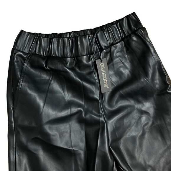 Blank NYC Pants WMNS S Black Faux Leather Cropped Straight Pockets Elastic Waist - Picture 14 of 15